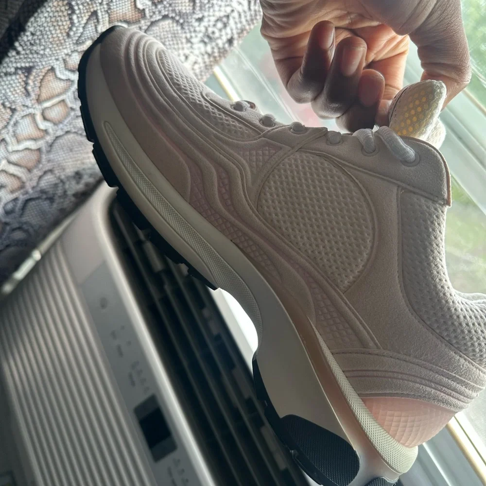 CHANEL Women's Light Pink and White Sneakers
